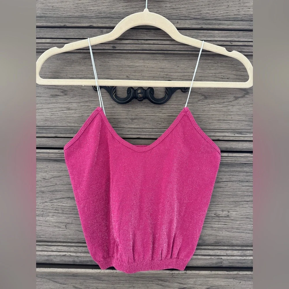 NEW Free People Lurex Cropped Tank NWOT Pink Strapless Glitter Crop Top Brami